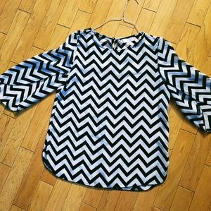Sheer black and white chevron top